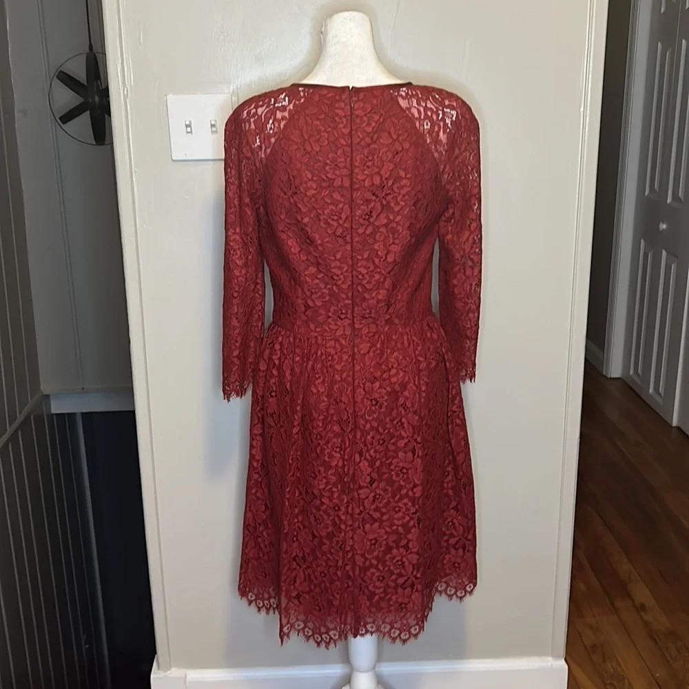 Trina Turk Lace Rosalind Cocktail Dress in Red Oxblood  3/4 Sleeve NWT Size 6